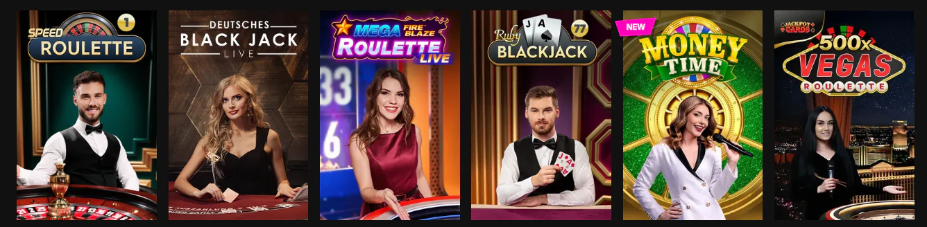 Catálogo de juegos y mesas de casino en directo de RTBet Casino